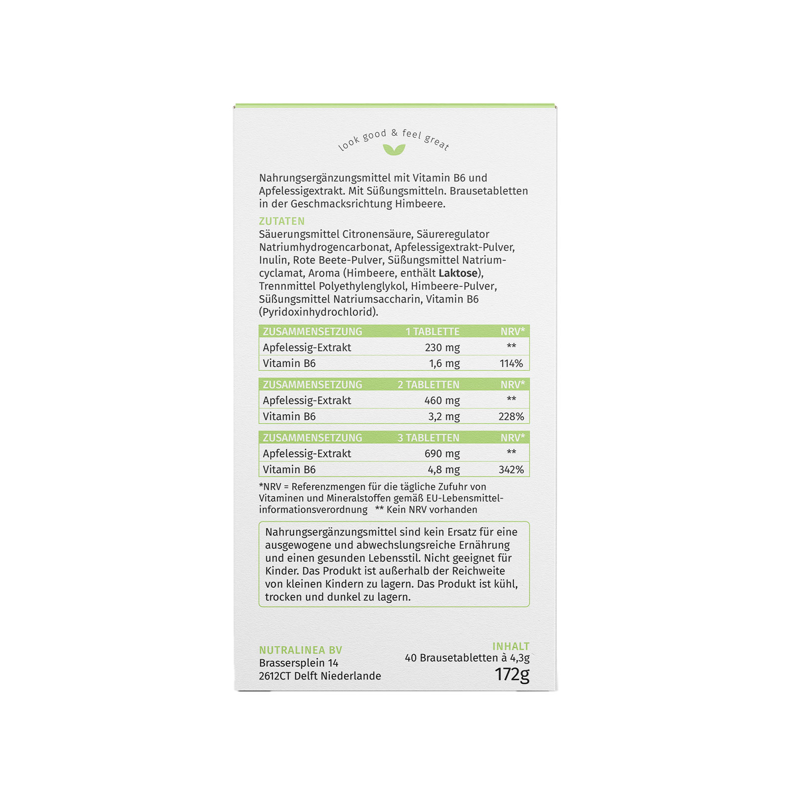 NutraLinea Apple Vinegar Himbeere Rückseite