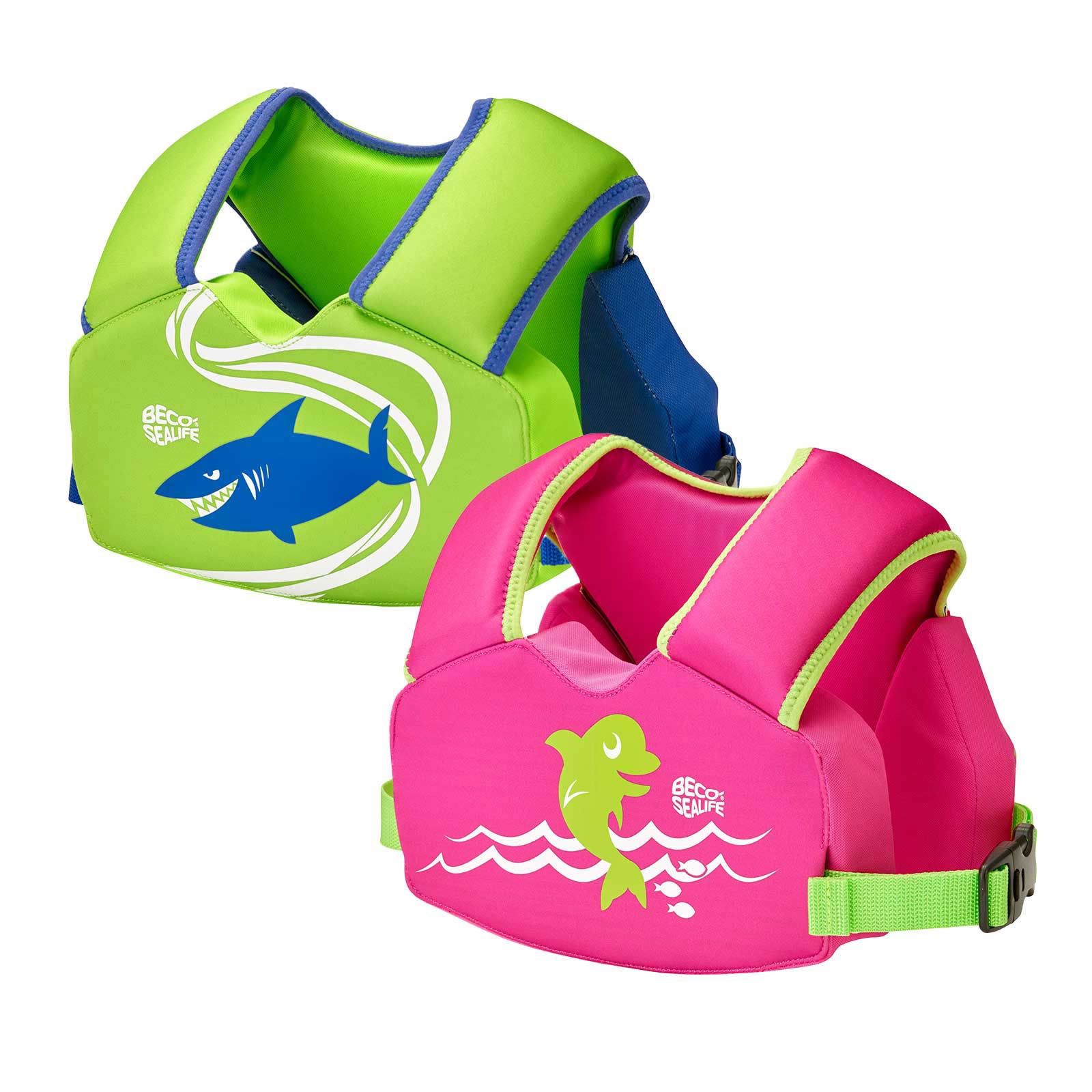 Gruppenbild Beco Sealife Schwimmweste Kinder Easy Fit Pink Grün