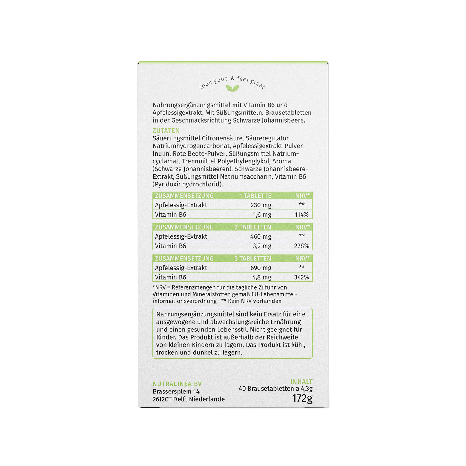 NutraLinea Apple Vinegar Schwarze Johannisbeere Rückseite