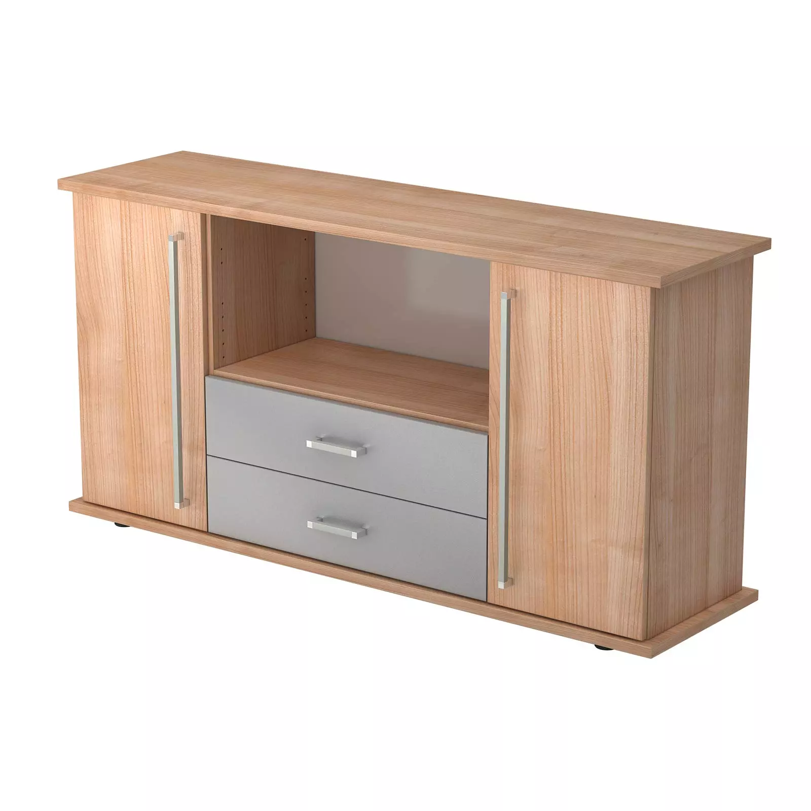 Hammerbacher Sideboard SBTS mit Türen und Schüben Nussbaum Chromgriff Produktbild Frontansicht