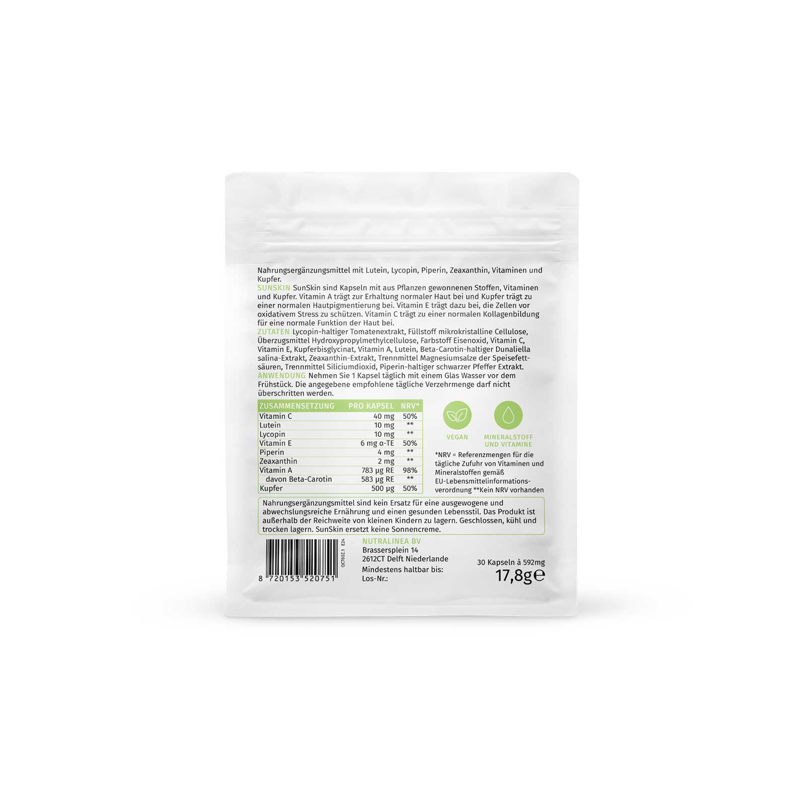 NutraLinea SunSkin Rückseite NutraLinea SunSkin Rückseite