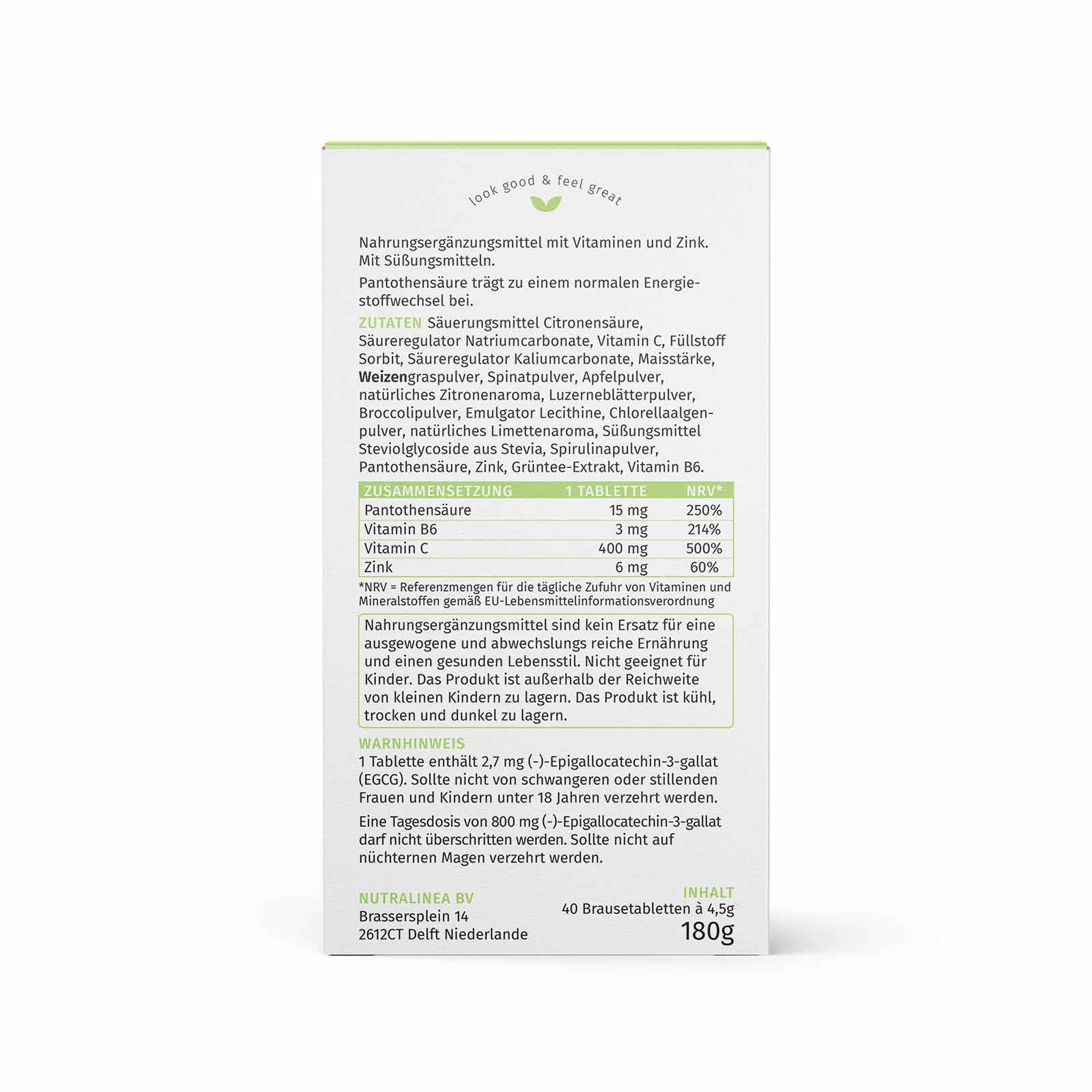 NutraLinea Super Greens Rückseite NutraLinea SuperGreens Rückseite