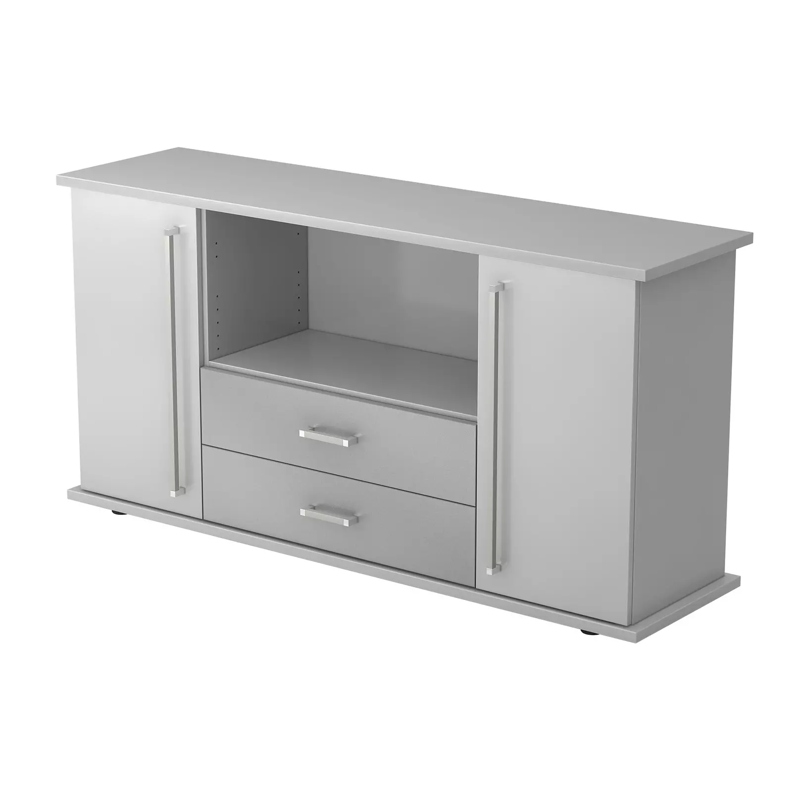 Hammerbacher Sideboard SBTS mit Türen und Schüben Grau Chromgriff Produktbild Frontansicht