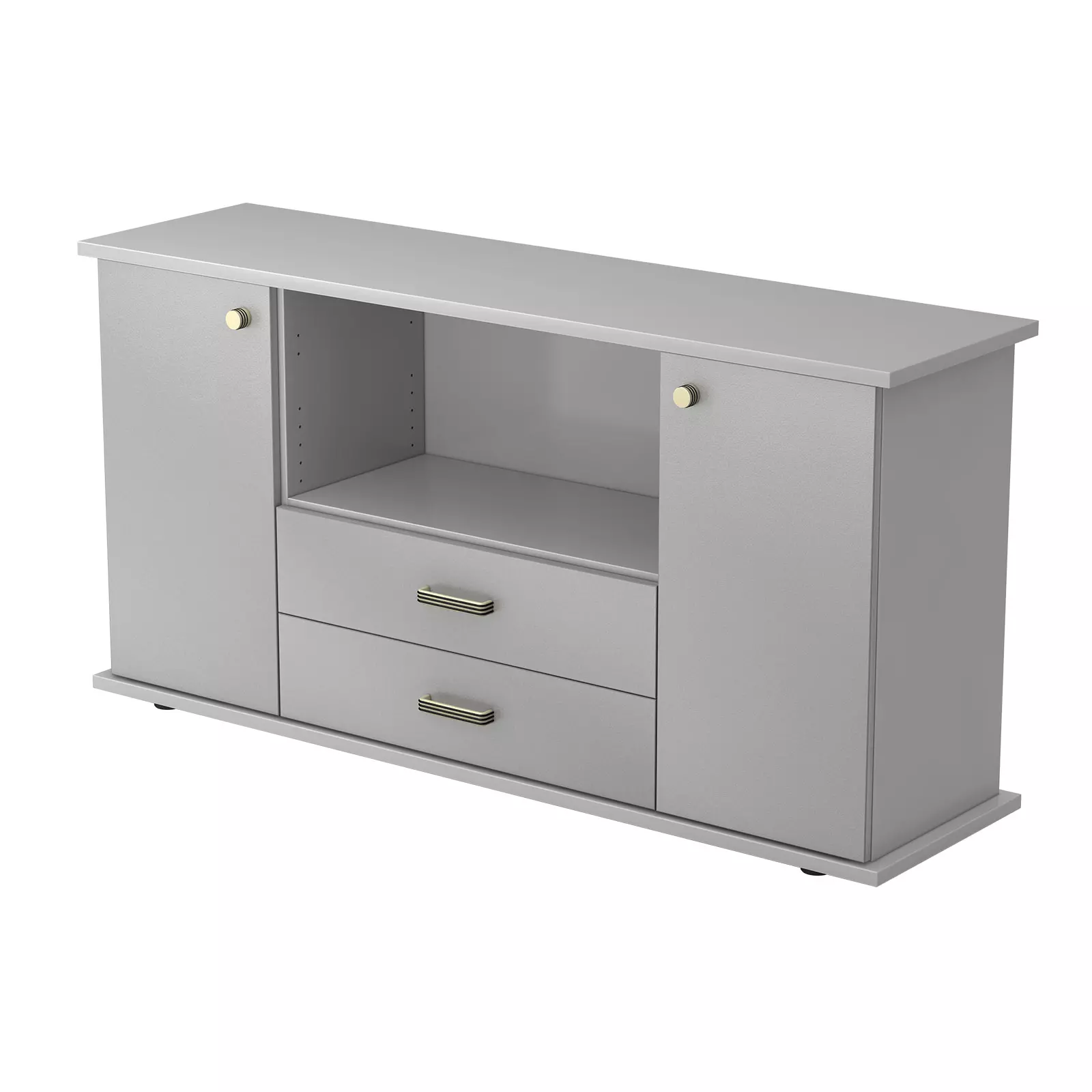 Hammerbacher Sideboard SBTS mit Türen und Schüben Grau Silber Streifengriff Produktbild Frontansicht Hammerbacher Sideboard SBTS mit Türen und Schüben Grau Silber Streifengriff Produktbild Frontansicht